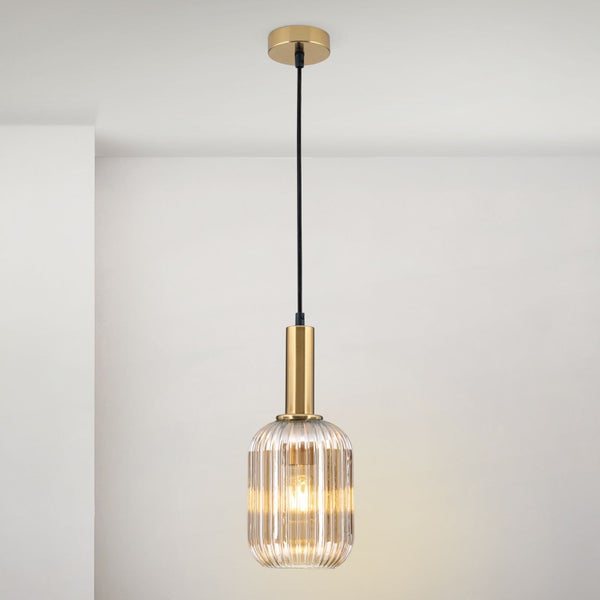 Hängeleuchte Carneva Bronze mit amber Glas