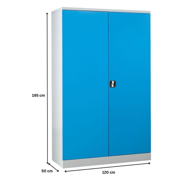 PROREGAL Stahlschrank Bee mit 5 lackierten Fachböden HxBxT 195 x 120 x 50 cm Korpusfarbe Lichtgrau Frontfarbe Lichtblau