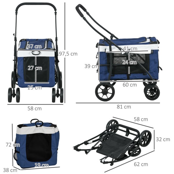 PawHut Hundebuggy, 81L x 58B x 97,5H cm, Oxford, Stahl, Blau
