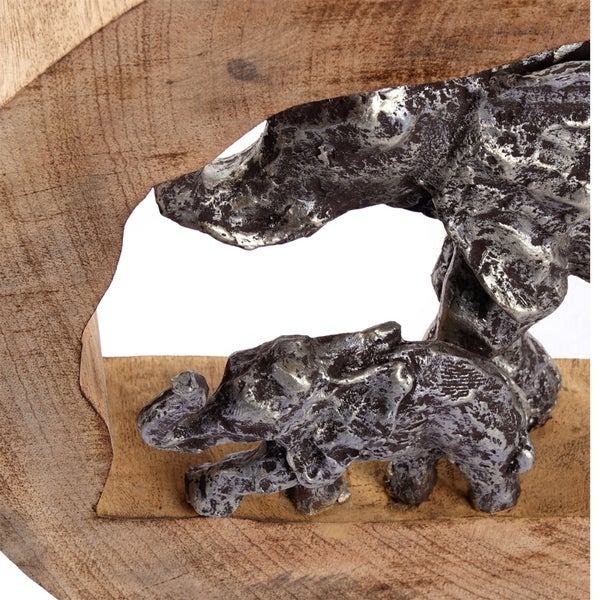 Skulptur Log Elephants Mangoholz, Aluminium silber-natur