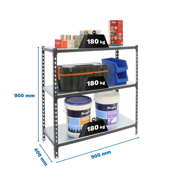 PROREGAL Schwerlastregal Baby Metal Shark HxBxT 90 x 90 x 40 cm Fachlast 180 kg Anthrazit-Verzinkt