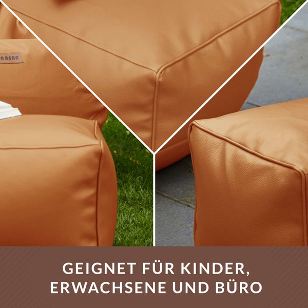 Green Bean Sitzhocker aus Kunstleder - Pouf mit EPS Perlen Füllung - 70 x 33 x 28cm - perfekte Ergänzung zum Sitzsack - Sitzwürfel Sitzkissen Hocker Fußhocker - Cognac