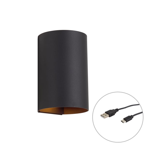 Zylindrische Wandleuchte mit Ladekabel inklusive USB Anschluss