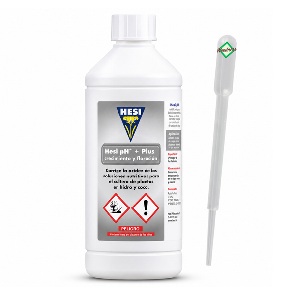 Hesi pH Plus Regulierer für Pflanzen mit Dosierpipette zur Korrektur des pH Wertes in Nährlösungen.