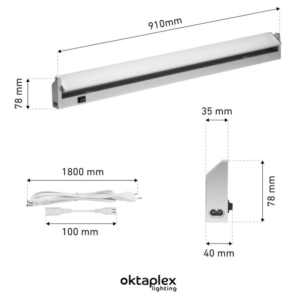 Oktaplex Rota LED Unterbauleuchte Schwenkbar 91cm Aluminium warmweiß 3000K 10W