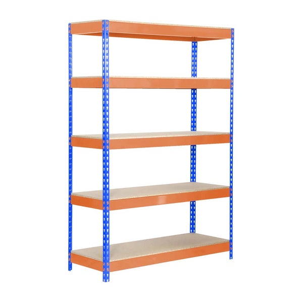 PROREGAL Schwerlastregal Wood Yeti Light Five HxBxT 200 x 120 x 45 cm Fachlast 300 kg Blau-Orange