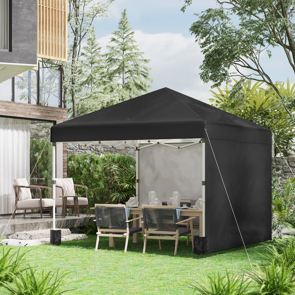 Outsunny Faltpavillon 2,97 x 2,97 m, Pavillon mit Seitenwänden, Campingzelt mit UV-Schutz, Partyzelt mit Sandsack, Gartenpavillon, Pop-Up-Zelt für Terrasse, Stahl, Schwarz