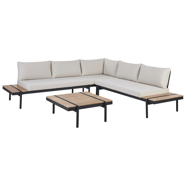 Garten Ecksofa mit Tisch 5-Sitzer BELLARIVA Eukalyptusholz Cremeweiß