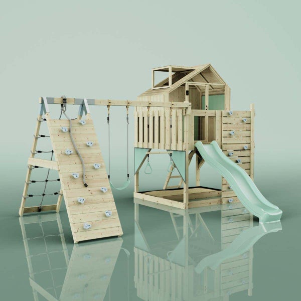 OutdoorToys Spielturm Oscar aus Holz in Grün Trapezstange