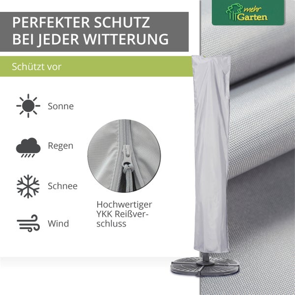 Mehr Garten - Premium PROTECT Ampelschirm-Abdeckung, Gestell gerade, 275(H)x66/60(B) cm I Schirm rund bis Ø450 cm I Schutzhülle wasserdicht, UV-beständig, atmungsaktiv, Gewebe I Taupe/Hellgrau