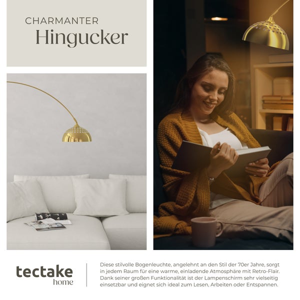 Dekorative Stehlampe im Wohnzimmer mit lesender Person auf Sofa