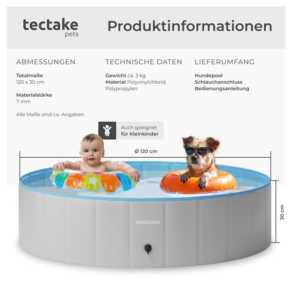 Hundepool tectake Nele schneller Auf- und Abbau verschiedene Größen grau/blau