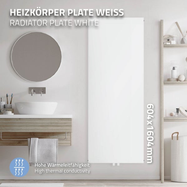 ML-Design Badheizkörper 1600x604 mm Weiß Flach Einlagig Design Heizkörper mit Mittelanschluss Vertikal Planheizkörper glatte Vorderseite Vertikalheizkörper Paneelheizkörper Flachheizkörper  Heizwand