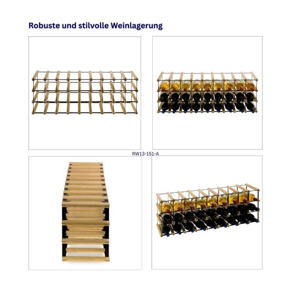 PROREGAL Modulares Weinregal Vinotega Mod Metal HxBxT 32,5 x 92,5 x 24,5 cm 9 x 3 Flaschen Massives Kiefernholz Braun Geölt