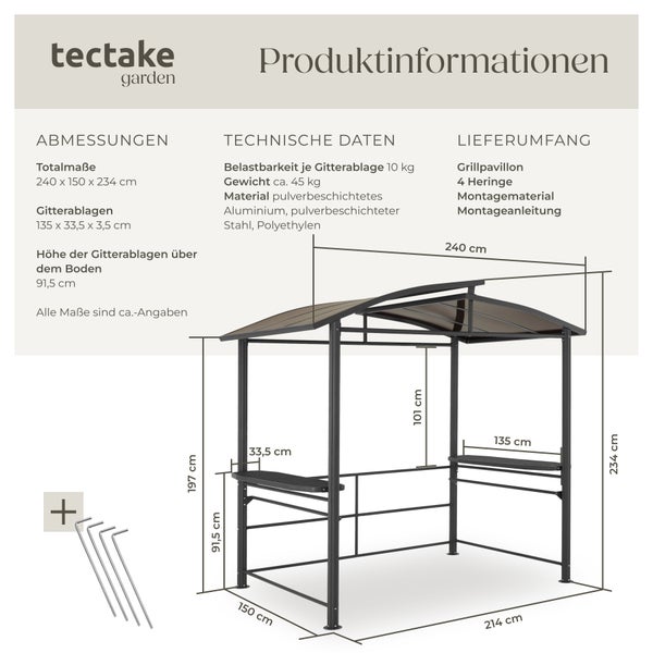 Grillpavillon tectake Asado gute Luftzirkulation 240 x 150 x 234 cm