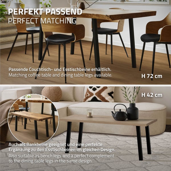 ML-Design 4er Set Tischbeine schräg H:30 cm, Schwarz glänzend, aus pulverbeschichtetem Stahl, eckig, Profil 4x4 cm, I-Form, Möbelfüße Metall 96° Neigung, Tischfüße Möbelbeine für Couchtisch, Sitzbank