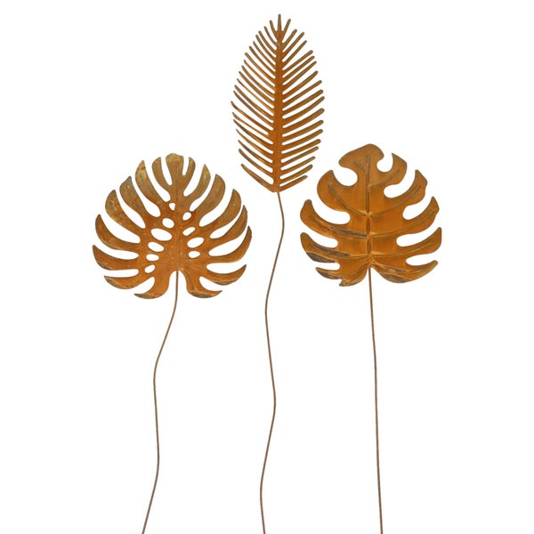 FRANK FLECHTWAREN | Gartenstecker Blätter, 3er Set, METALL, H: 95 cm, H: 99 cm, H: 102 cm