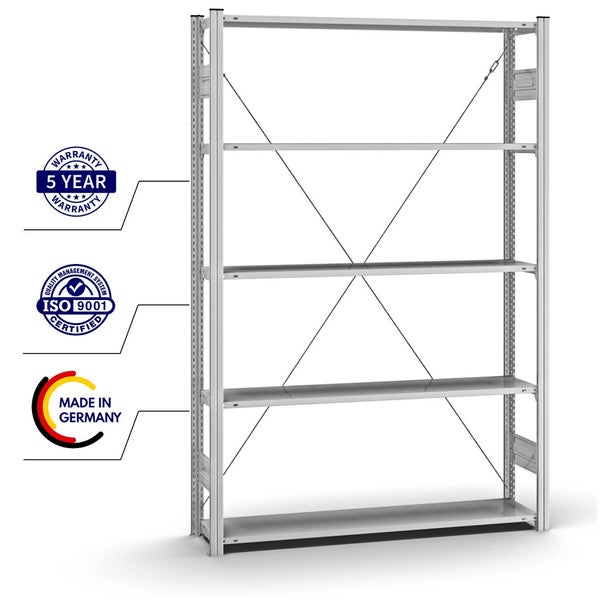 PROREGAL Profi Lagerregal Stecksystem T-Profil Grundregal HxBxT 200 x 130 x 30 cm Fachlast 90 kg Verzinkt