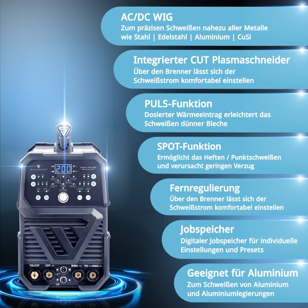 STAHLWERK 4-in-1 Kombi-Schweißgerät AC/DC WIG 200 Puls D CUT