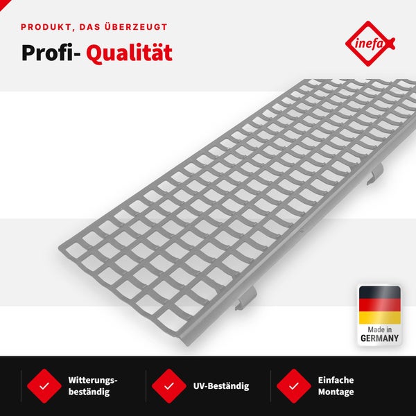 Inefa Laubschutzgitter für Dachrinnen aus Kunststoff, witterungsbeständig und UV-beständig mit einfacher Montage.