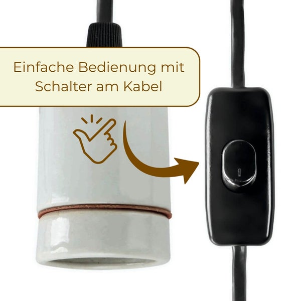 Keramikfassung mit Schnurschalter am Kabel für eine einfache Bedienung.
