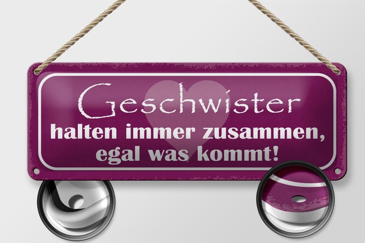Blechschild Spruch 27x10cm Geschwister halten zusammen Dekoration