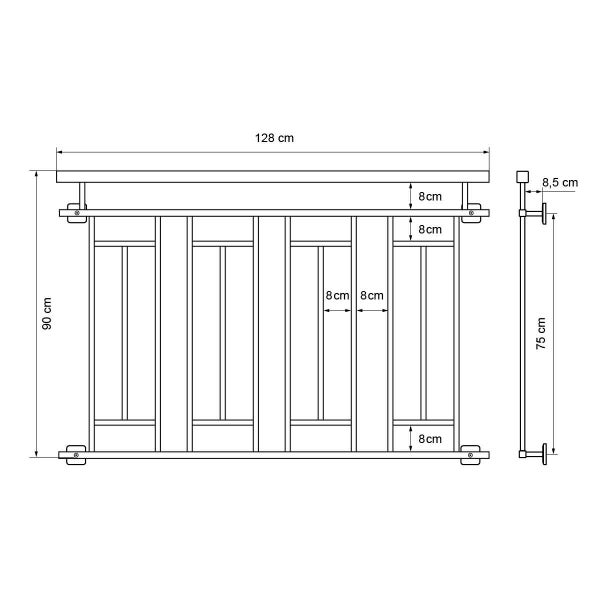 ECD Germany Französischer Balkon 90x128 cm mit 4 Füllelementen, Anthrazit matt, Holzoptik, verzinkter Stahl, Balkongeländer Stabgeländer Balkonbrüstung Balkongitter Fenstergeländer Außen Fenstergitter