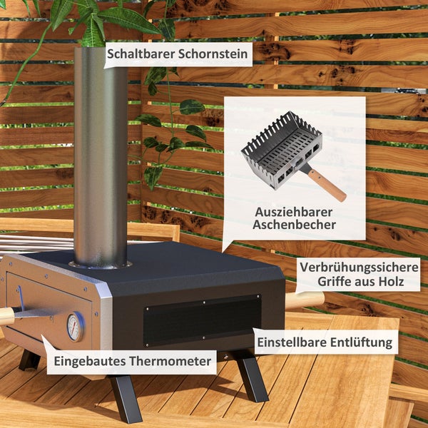 Outsunny 2-In-1 Pizzaofen, mit Pizzastein, für BBQ, 82L x 39,5B x 58H cm, Stahl, Schwarz
