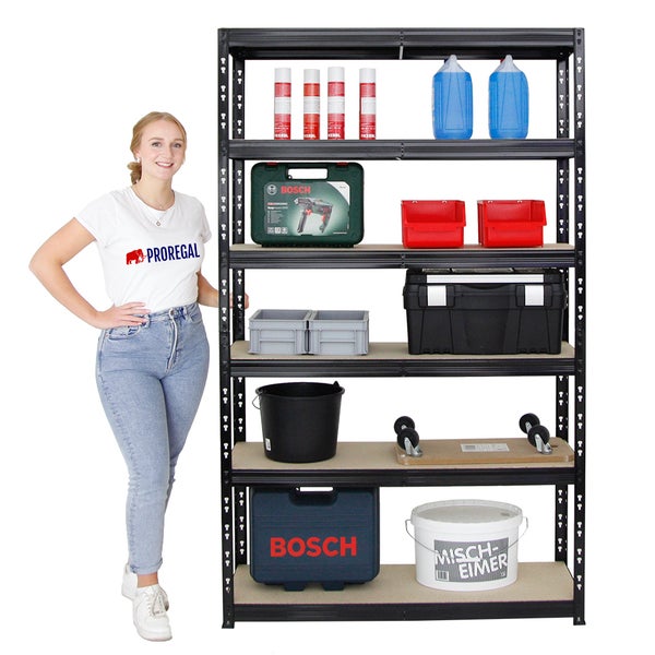 PROREGAL Mega Deal 2x Schwerlastregal Giant Tiger HxBxT 200 x 120 x 40 cm Fachlast 265 kg 6-Ebenen Schwarz