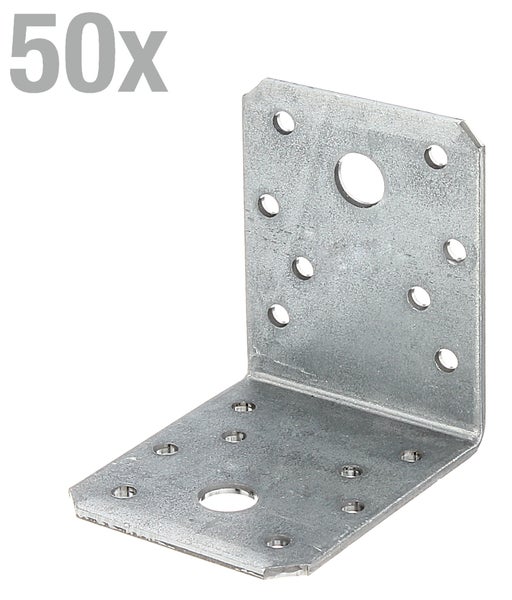 Set aus 50 Stück Schwerlastwinkel aus verzinktem Stahl zur stabilen Holzverbindung