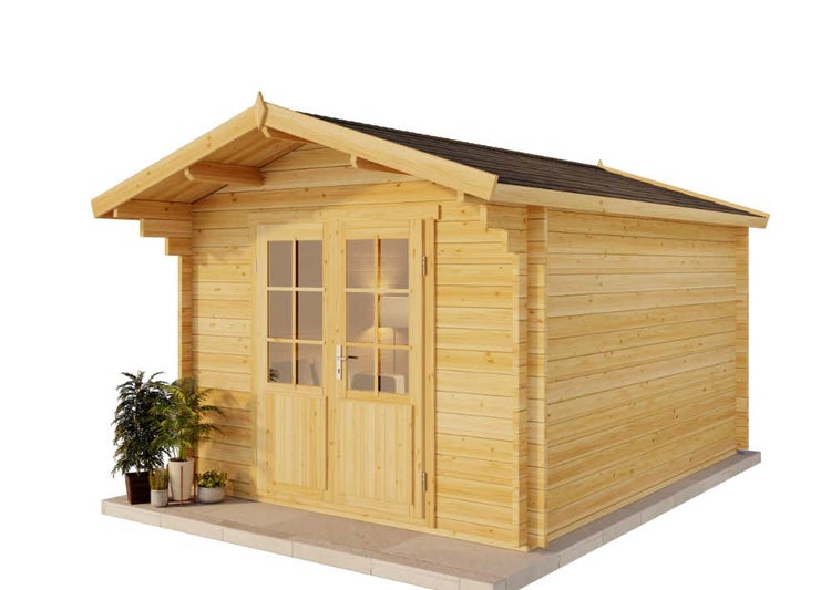 Alpholz Gartenhaus Nele-44 ISO Gartenhaus aus Holz in natur, Holzhaus mit 44 mm Wandstärke, Blockbohlenhaus mit Montagematerial imprägniert 3,2x4,2m