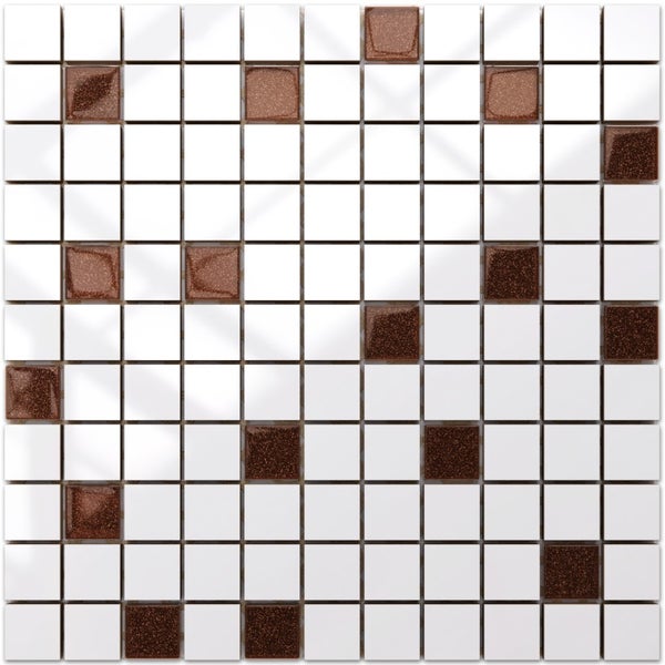 Keramikmosaik auf Netz für Bad oder Küche 30cm x 30cm - White-brown