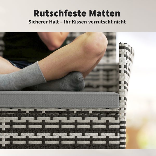 Rutschfeste Unterlage für Sitzkissen auf einem Gartenstuhl aus Geflecht verhindert das Verrutschen für einen sicheren Halt beim Sitzen.