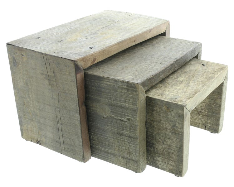 FRANK FLECHTWAREN | Dekobank Rustikal, 3er Set, HOLZ, 20 x 13 x 15 cm, 25 x 15 x 17 cm, 30 x 17 x 20 cm