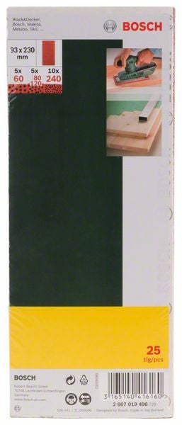 Bosch Schleifblatt-Set für Schwingschleifer 25tlg. ungelocht 93 x 230 mm 60-240 - 2607019498