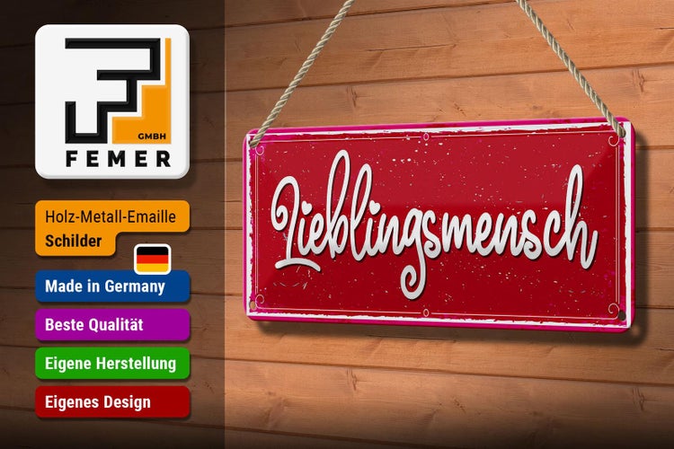 Dekoratives Emaille-Schild mit der Aufschrift Lieblingsmensch, aufgehängt an einer Kordel