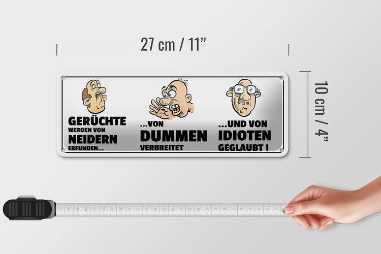 Blechschild Spruch 27x10cm Gerüchte werden von Neidern Dekoration