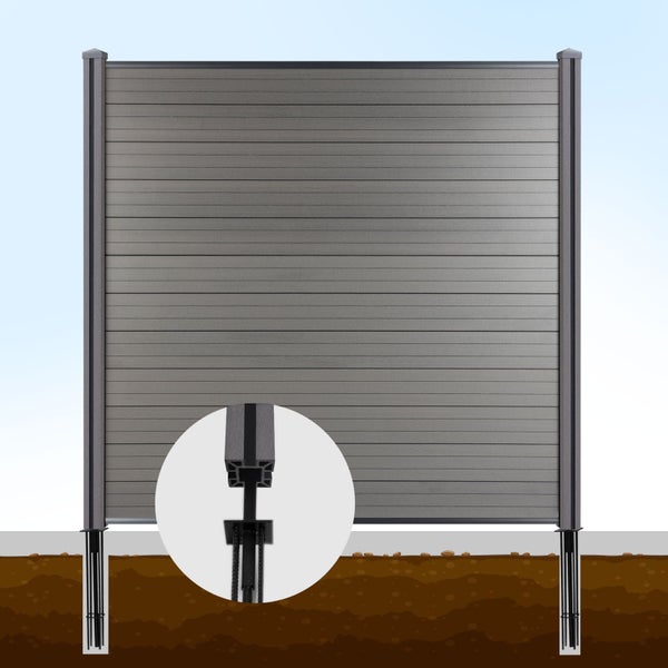 WPC Zaun mit Pfosten und Fundament im Detail