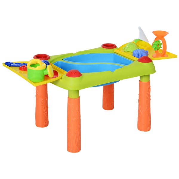 HOMCOM Kinder Sand- und Wasserspieltisch, 99,5 x 49 x 48 cm, Kunststoff, Grün+Gelb+Orange