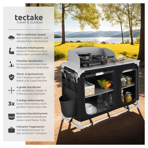 Campingküche Luxus mit 4 Fächern tectake  116 x 52 x 107 cm faltbar schwarz