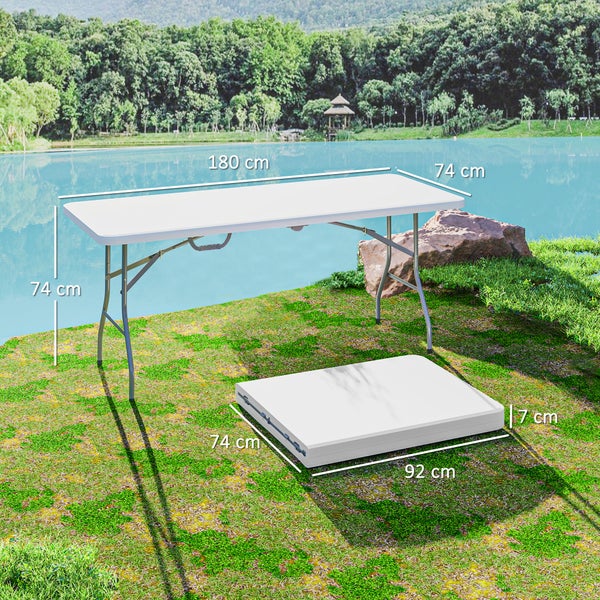Outsunny Gartentisch Klappbar 180 x 74 cm Wetterfest Buffettisch mit Tragegriff  Klapptisch Campingtisch für Garten Terrasse und Balkon Weiß