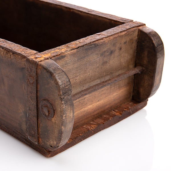 BigDean 2 Stück Ziegelform in Braun 32x14,5x9cm (LxBxH) – rustikale vintage Ordnungsbox mit Metallbeschlägen aus Echtholz – Deko Holzkiste gefertigt aus Altholz – jedes Stück ein Unikat