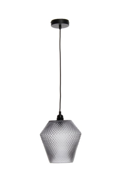 Vintage Glas Hängelampe Grau, Retro Pendelleucht 27 cm | Wohnzimmer Esszimmer Leuchte