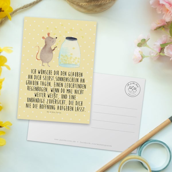 Mr. & Mrs. Panda Postkarte Maus Sterne - Gelb Pastell