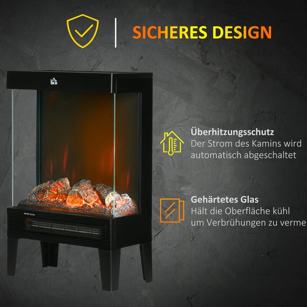 Detailansicht eines elektrischen Kamineinsatzes mit Heizlüfter