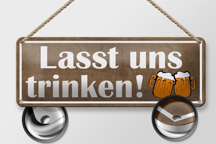 Blechschild Spruch 27x10cm lasst uns trinken Bier Dekoration