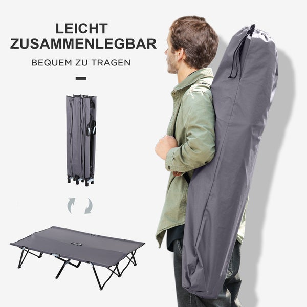 Outsunny Campingbett Klappbar für 2 Personen Feldbett Klappbett mit Tragetasche bis 136 kg belastbar Stahl Oxford Grau 193 x 125 x 40 cm