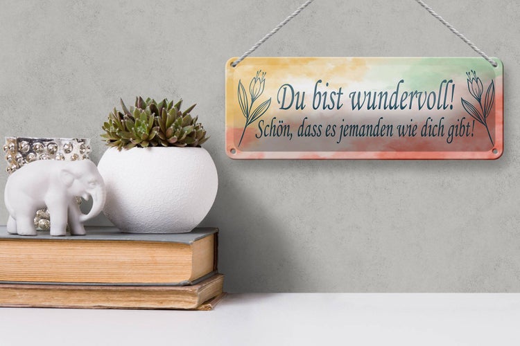 Blechschild Spruch 27x10cm du bist wundervoll schön das es Dekoration