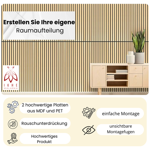 Akustikpaneele 3D Lamellen MDF mit Filz 1040x520x15mm – 2 Stück (1,08m²) | Schallabsorbierend & dekorativ | Holzoptik Wandverkleidung (11000D)