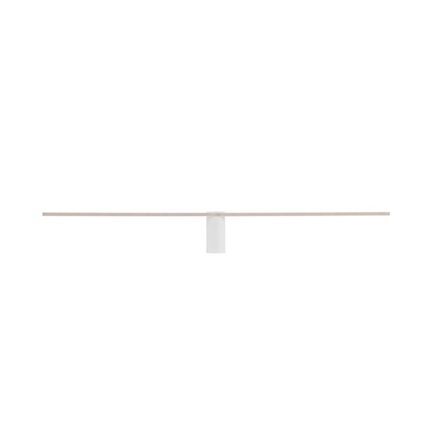 Moderne minimalistische LED-Linearleuchte mit weißem zylindrischem Sockel und langer schmaler Stange.